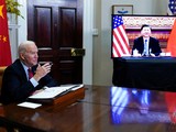 Cuộc điện đàm lần trước giữa ông Joe Biden và Tập Cận Bình ngày 10/9/2021 (Ảnh: AP).