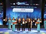 Ông Võ Quang Lâm, Phó Tổng giám đốc EVN nhân cúp và giấy chứng nhận của BTC VDA 2021