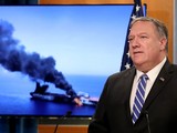 Ngoại trưởng Mỹ Mike Pompeo trong buổi họp báo công bố về vụ tấn công tàu trên Vịnh Oman (Ảnh: CNN)