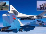 Su-30SM của Belarus hộ tống máy bay ném bom Tu-160 của Nga, cùng hình ảnh Su-24 và MiG-25BM (Ảnh: MW)