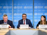 Tổng thư ký WHO Tedros Adhanom (giữa), ông Michael Ryan (trái) và bà Van Kelkhoff tại cuộc họp báo về thành lập SAGO (Ảnh: WHO).