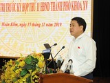 Chủ tịch Hà Nội Nguyễn Đức Chung phát biểu tại buổi tiếp xúc cử tri.