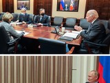 Lãnh đạo Nga và Mỹ tham gia hội nghị trực tuyến hôm 7/12 (Ảnh: NYTimes)