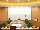 Cuộc họp trực tuyến với 5 thành phố trực thuộc Trung ương về công tác phòng chống dịch COVID-19. Ảnh: UBND TP. HN
