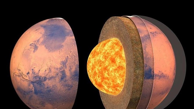 Sao Hỏa có lớp vỏ mỏng, lớp phủ và lõi dày. Ảnh: NASA