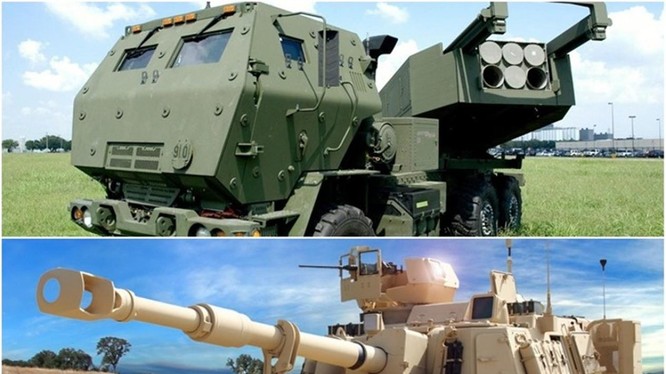 Hai loại vũ khí mà quân đội Đài Loan chuẩn bị mua: Hệ thống pháo phản lực nđa nòng M142 và Pháo tự hành M109A6 Paladin. Ảnh: Đông Phương