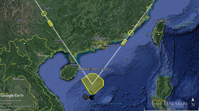 Sơ đồ vụ phóng tên lửa của Trung Quốc hôm 26/8 từ nội địa tới Biển Đông (Ảnh: East Pendulum). 