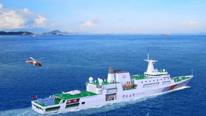 "Haixun 09". con tàu tuần tra biển cỡ vạn tấn vừa được hạ thủy sẽ được tăng cường xuống Biển Đông (Ảnh: Weibo).