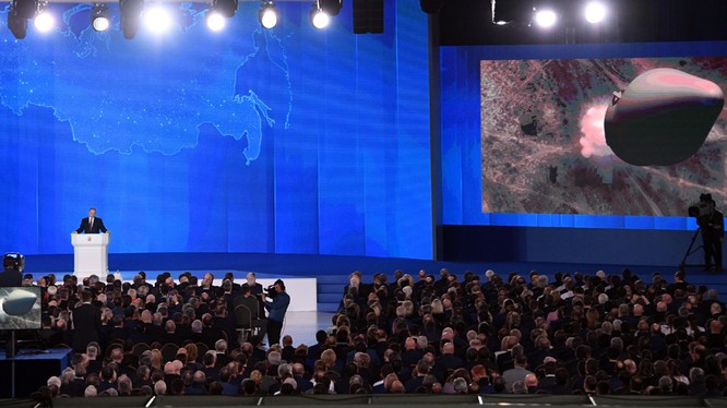 Tổng thống Nga Vladimir Putin đã có bài diễn văn thường niên trước Quốc hội Liên Bang ngày 1/3. Nguồn: RT