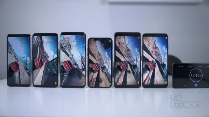 OnePlus 6, LG G7, Galaxy S9 Plus, iPhone X, Google Pixel 2 XL và Huawei P20 Pro. Ảnh: TheUnlockr