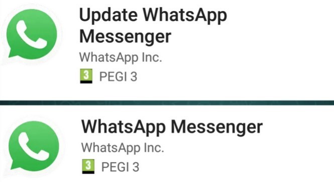 So sánh ứng dụng WhatsApp giả mạo (trên) và WhatsApp thật. ẢNH CHỤP MÀN HÌNH FACEBOOK