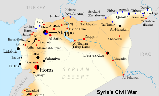 Sơ đồ phân bố các nhóm vũ trang trên lãnh thổ Syria