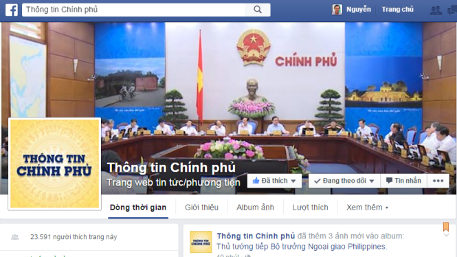 Tính đến chiều tối 21-10 đã có hơn 23.000 người “thích” trang "Thông tin Chính phủ" trên Facebook