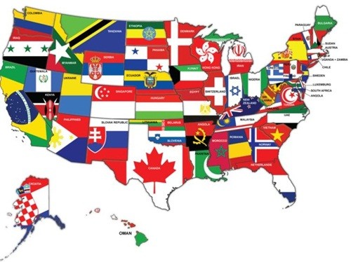 Bản đồ thể hiện quy mô kinh tế tiểu bang Mỹ với các quốc gia trên thế giới. Nguồn: Howmuch