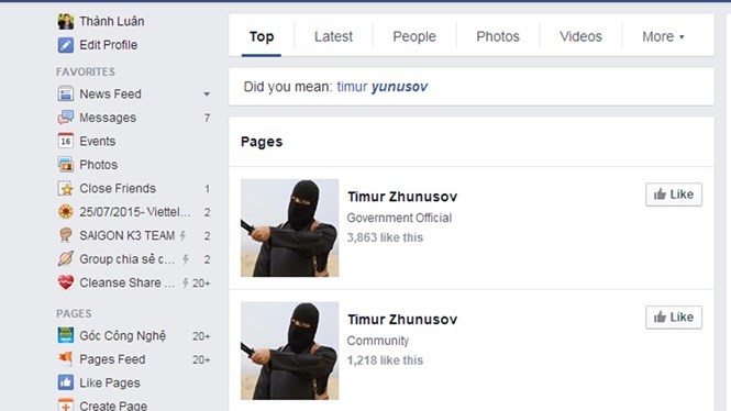 Chỉ trong một thời gian ngắn đã có rất nhiều fanpage với tên gọi Timur Zhunusov được tạo ra - Ảnh chụp màn hình
