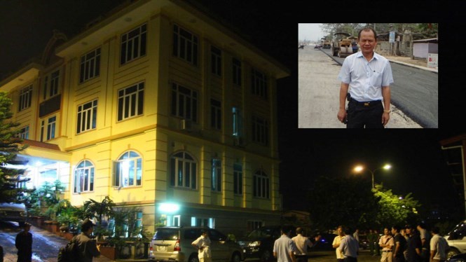 Lực lượng cảnh sát phong tỏa Công ty TNHH Đại An vào đêm 13.8.2014; Trùm xã hội đen Minh “Sâm” (ảnh nhỏ) - Ảnh: Hoàng Anh