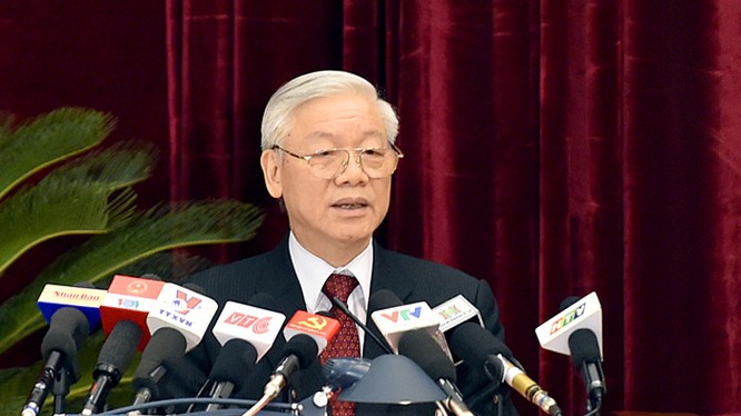 Tổng bí thư Nguyễn Phú Trọng phát biểu tại hội nghị Trung ương 14. Ảnh: VGP