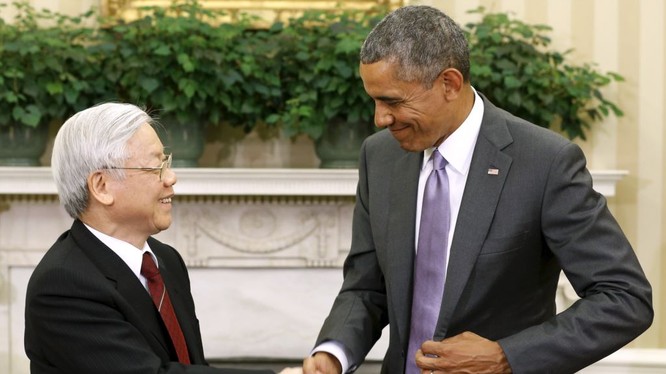 Tổng Bí thư Nguyễn Phu Trọng gặp Tổng thống Obama tại Nhà Trắng trong chuyến thăm lịch sử năm 2015