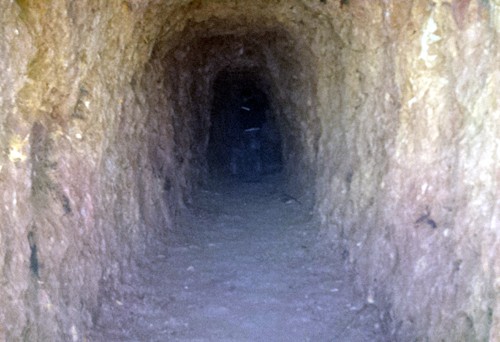 Đường hầm dài gần 100 m, cao khoảng 2 m. Ảnh: Tiến Hùng.