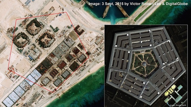 Trung Quốc được cho là đang xây dựng công trình tương tự Lầu Năm Góc của Mỹ trên Đá Chữ Thập tại quần đảo Trường Sa của Việt Nam