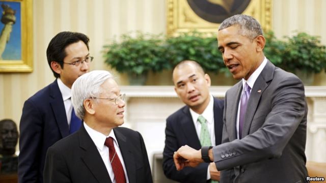 Tổng Bí thư Nguyễn Phú Trọng và Tổng thống Obama tại Nhà Trắng trong chuyến thăm Mỹ lịch sử tháng 7/2015