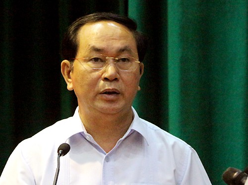 Chủ tịch nước Trần Đại Quang chia sẻ chương trình hành động với cử tri quận 1, TP HCM. 
