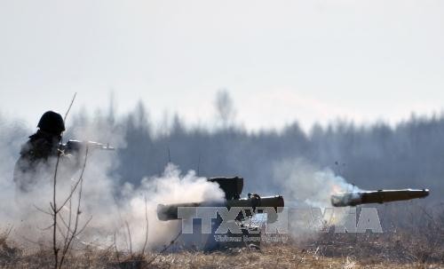 Binh sĩ Ukraine tham gia tập trận. Ảnh: AFP/ TTXVN 