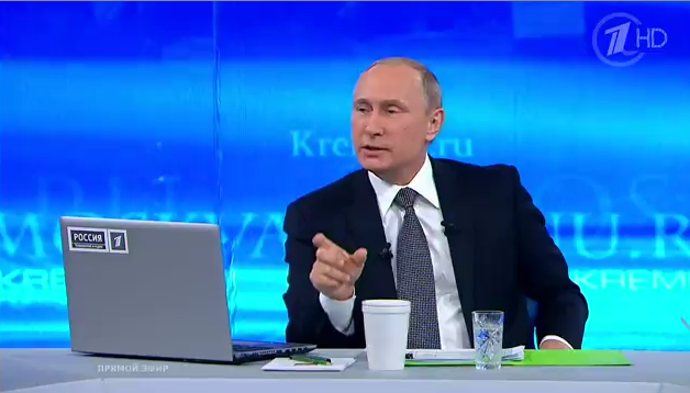 Ông Putin tại buổi trả lời thường niên chiều 16-4 - Nguồn: 1tv.ru