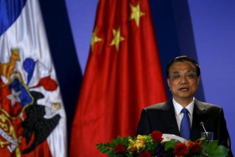 Thủ tướng Trung Quốc Lý Khắc Cường phát biểu tại diễn đàn phát triển kinh tế Chile - Trung Quốc, ngày 26/5.