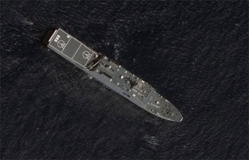 Ảnh vệ tinh Global Times đăng tải về tàu mang số hiệu hiệu 999 xuất hiện ở bãi đá Vành Khăn. Ảnh: Huanqiu
