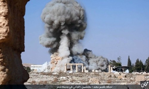 Hình ảnh đền Baal Shamin nổ tung do Nhà nước Hồi giáo đăng tải. Ảnh: AP.