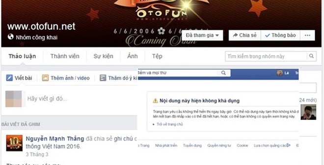 Group OtoFun trên Facebook đột nhiên biến mất
