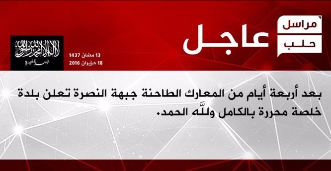 Trang tin Al-Qaeda Syria công bố tin chiến thắng ở Nam Aleppo
