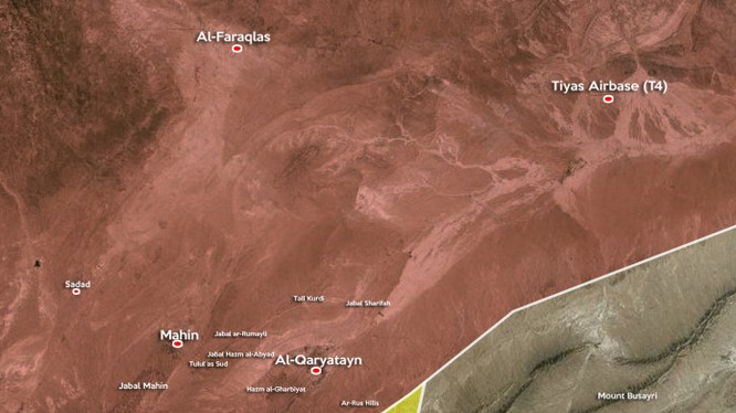 Bản đồ khu vực chiến sự gần thành phố cổ quân đội Syria, IS, tỉnh Homs, thành phố cổ al- Qaryatayn, tỉnh Homs