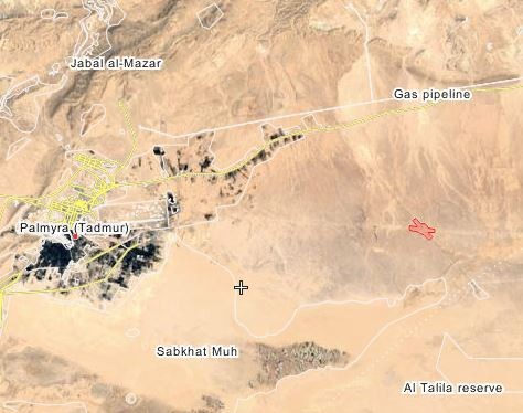 Bản đồ ngã tư Talilah gần ngã tư trên sa mạc tỉnh Homs