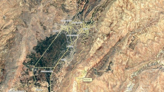 Bản đồ địa bàn khu vực thị trấn Hurayrah trên dãy núi Qalamoun