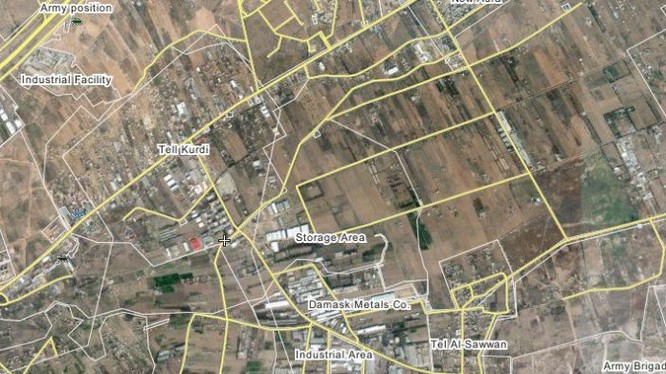 Bản đồ cao điểm Tal Sawwan và cao điểm Tal - Kurdi trên vùng Đông Ghouta, ngoại ô thành Damascus