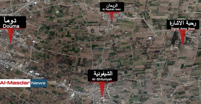 Bản đồ bố trí binh lực của lực lượng Hồi giáo cực đoan ở Đông Ghouta.
