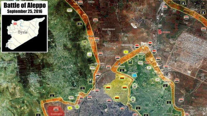 Bản đồ tổng quan chiến sự thành phố Aleppo tính đến ngày 25.09.2016