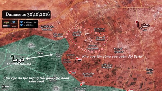 Bản đồ chiến sự khu vực Đông Ghouta, quân đội Syria đẩy mạnh vây hãm thị trấn Douma