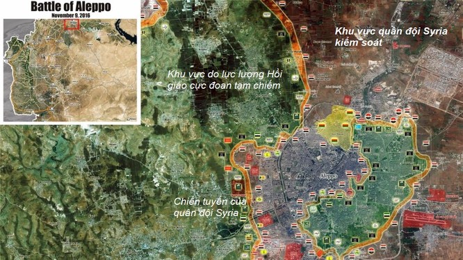 Bản đồ phần bổ lực lượng các bên trong chiến trường Aleppo