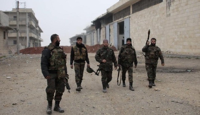 Binh sĩ quân đội Syria trong một khu vực vừa được giải phóng