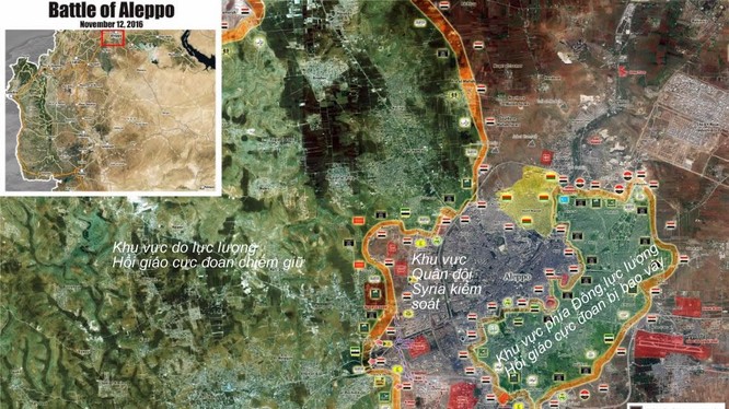 Bản đồ chiến sự Aleppo tính đến ngày 12.11.2016, nguồn Al Masdar News