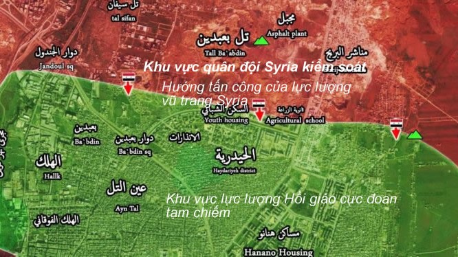 Bản đồ chiến sự khu vực các quận phía Đông thành phố Aleppo