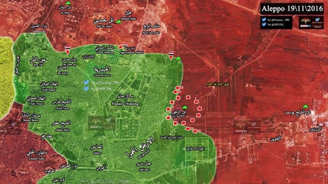 Bản đồ chiến sự khu vực các quận phía đông Aleppo