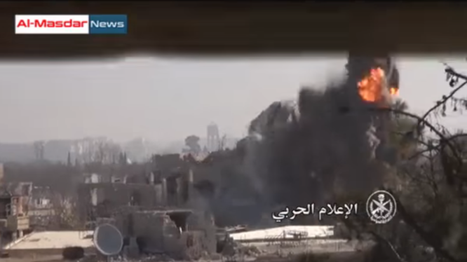 Vụ nổ kinh hoàng chôn vùi hàng chục phiến quân ở thị trấn Harasta, Damascus