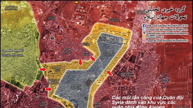Bản đồ chiến sự khu vực các quận phía đông thành phố Aleppo