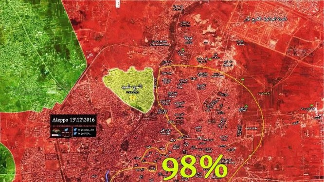 Bản đồ chiến sự thành phố Aleppo ngày 13.12.2016