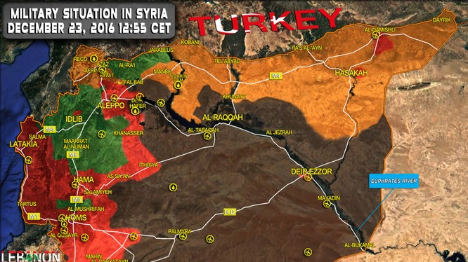 Bàn đồ tình hình chiến sự Syria tính đến ngày 23.12.2016