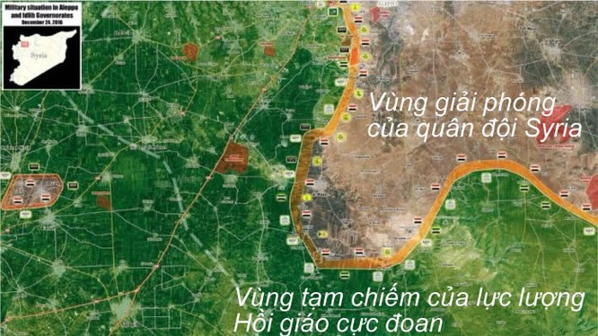 Bản đồ phân vùng lực lượng phía Nam tỉnh Aleppo